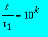 t/tau[1] = 10^k