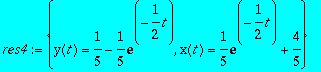 res4 := {y(t) = 1/5-1/5*exp(-1/2*t), x(t) = 1/5*exp...