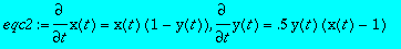 eqc2 := diff(x(t),t) = x(t)*(1-y(t)), diff(y(t),t) ...