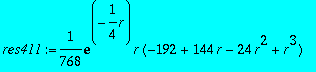 res411 := 1/768*exp(-1/4*r)*r*(-192+144*r-24*r^2+r^...