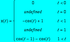 x(t) = PIECEWISE([0, t < 0],[undefined, t = 0],[-co...