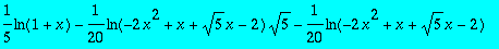 1/5*ln(1+x)-1/20*ln(-2*x^2+x+sqrt(5)*x-2)*sqrt(5)-1...