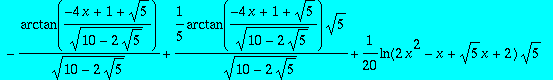 1/5*ln(1+x)-1/20*ln(-2*x^2+x+sqrt(5)*x-2)*sqrt(5)-1...