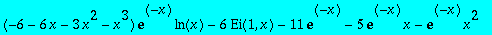 (-6-6*x-3*x^2-x^3)*exp(-x)*ln(x)-6*Ei(1,x)-11*exp(-...